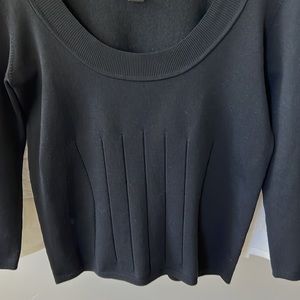 Black knit 3/4 sleeve, scoop neck top, hip length